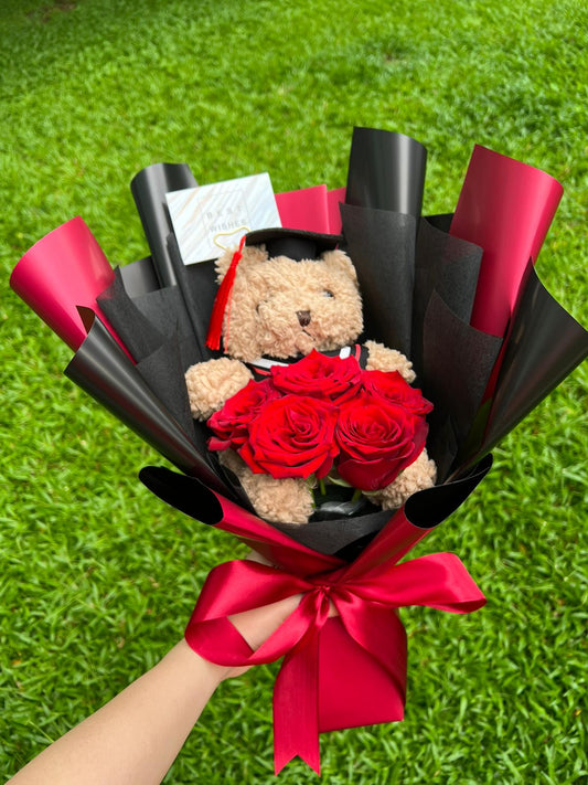 Bravo Bear (5 Roses with Grad Bear)