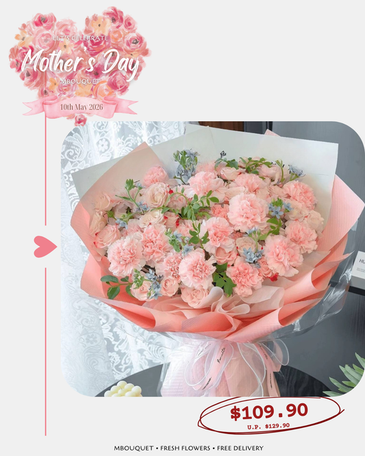 🌸 MOTHER’S DAY FLOWER BOUQUET 💐 FREE DELIVERY | Carnation & Rose Bouquets | Perfect Gift for Mum | Fresh Flower Delivery Singapore | 母亲节花束 | 新加坡送花