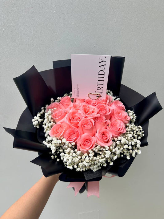 Black Pink (20 Roses with Baby Breath)