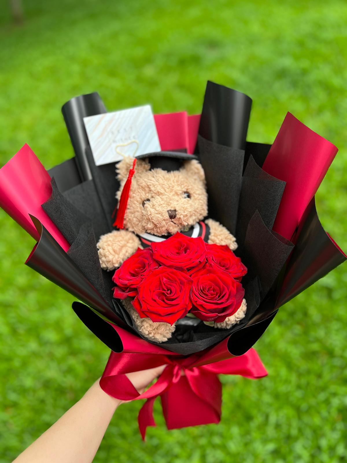 Bravo Bear (5 Roses with Grad Bear)