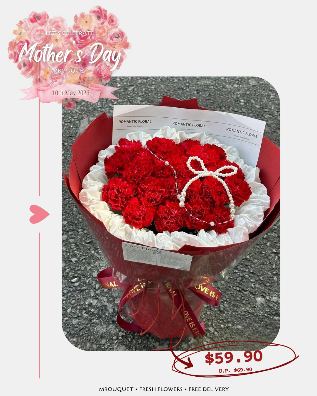 🌸 MOTHER’S DAY FLOWER BOUQUET 💐 FREE DELIVERY | Carnation & Rose Bouquets | Perfect Gift for Mum | Fresh Flower Delivery Singapore | 母亲节花束 | 新加坡送花