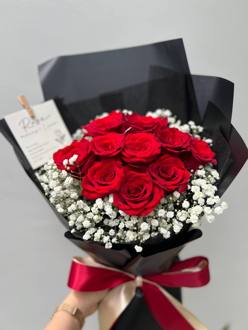 Crimson (10 Roses with Baby Breath)